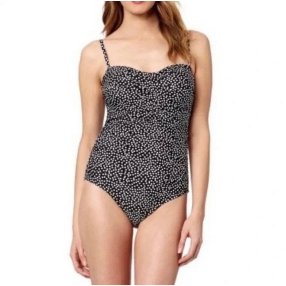 Catalina Slimming Polka Dot One Piece Swimsuit Sz Large Black White Pin Up Girl
